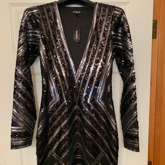 Express Dresses & Skirts - NEW!! Express Black & Silver Sequin Dress